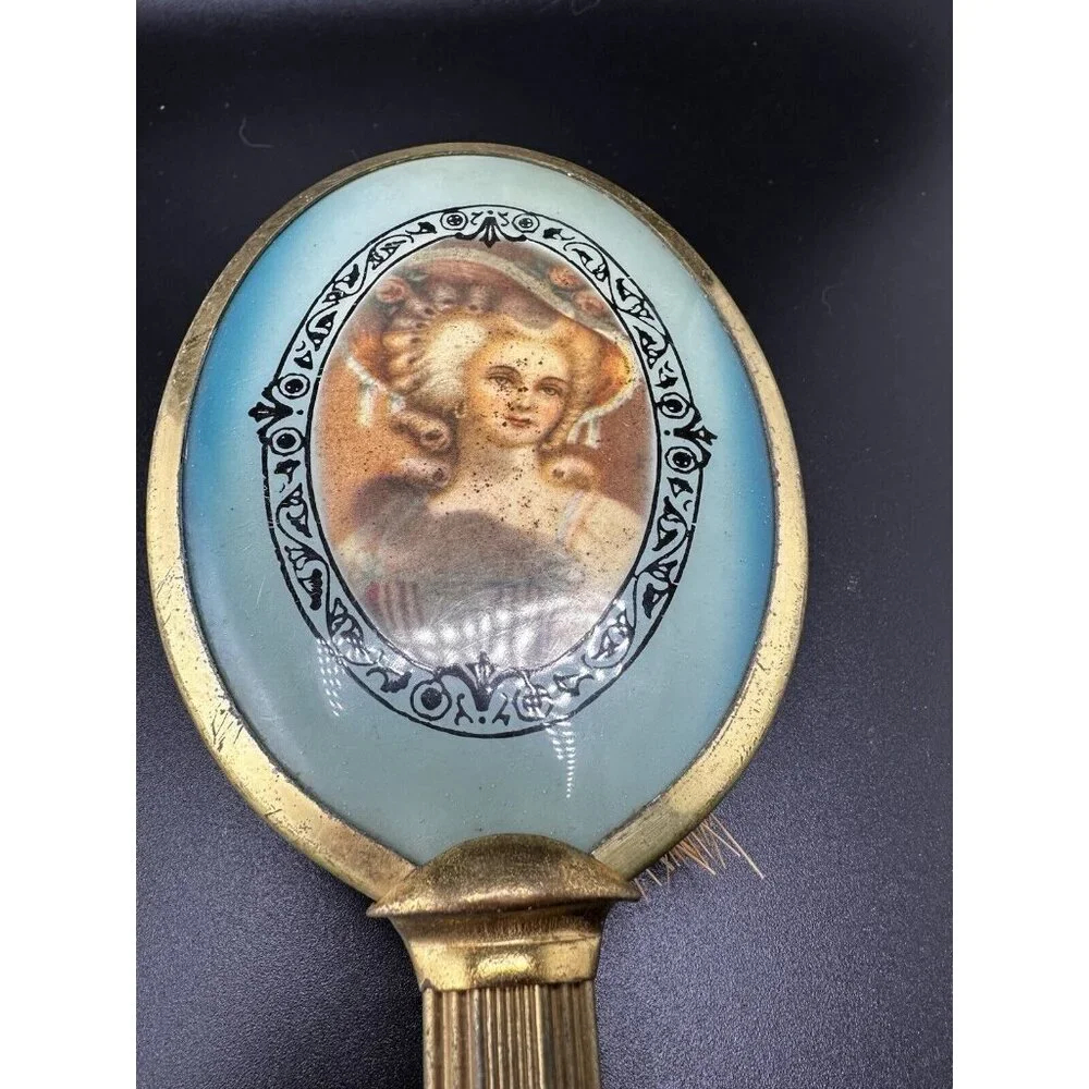 Vtg Antique French Lady Marie Antoinette‎ Boudoir Long Handle Brush 1920s Coarse